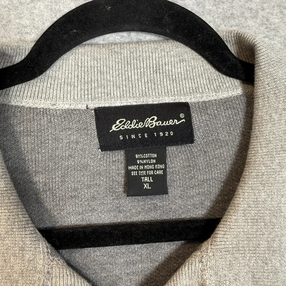 Eddie Bauer Sweatshirt Men's XL Tall Vintage Collared Gray Cotton Pullover - Picture 3 of 9